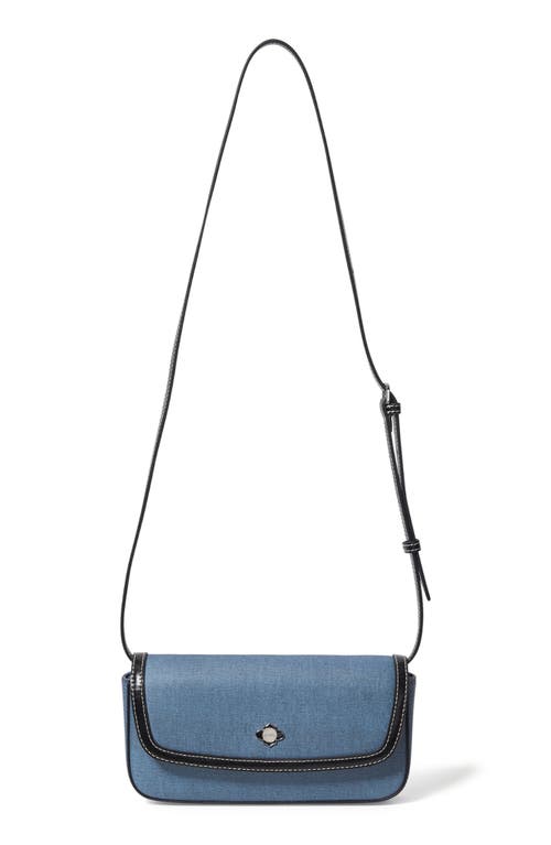 Shop Oryany Moroccan Denim Print Leather Crossbody Phone Wallet In Denim Blue