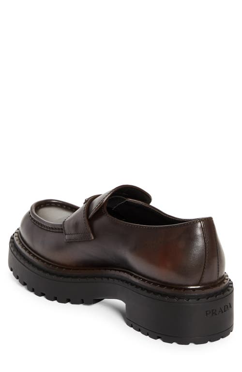 Prada Double Chocolate Platform Loafer In Moro