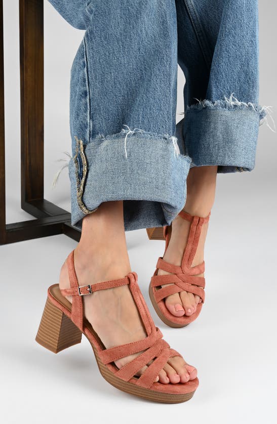 Shop Journee Collection Alyce Block Heel T-strap Platform Sandal In Tan