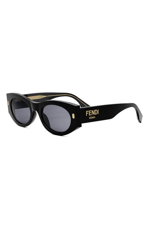 Shop Fendi ' Roma 52mm Oval Sunglasses In Shiny Black/blue