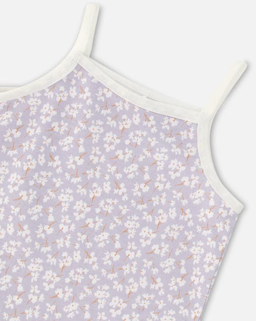 Shop Deux Par Deux Girl's Organic Cotton Tank Top Lilac Printed Little Flowers In Lilac Printed Littles Flowers