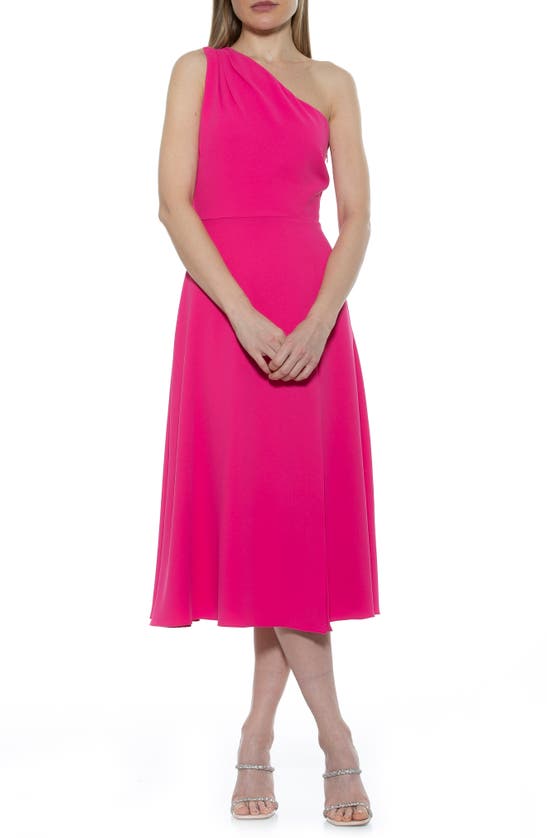 Alexia Admor Women's Fay One Shoulder Midi Fit And Flare Dress In Hot Pink