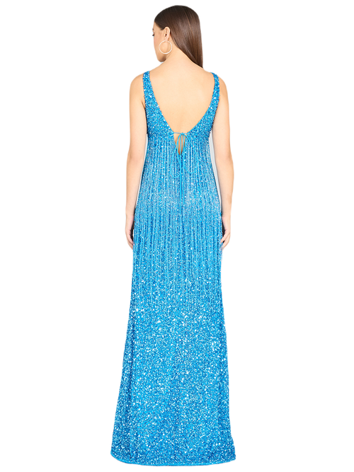 Lara New York Regan Fringe Sequin Dress In Ocean