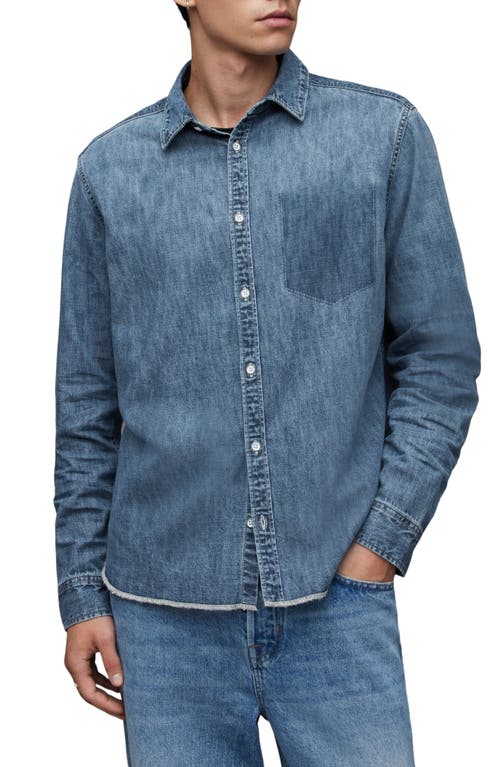 AllSaints Solar Denim Button-Up Shirt Washed Indigo at Nordstrom,