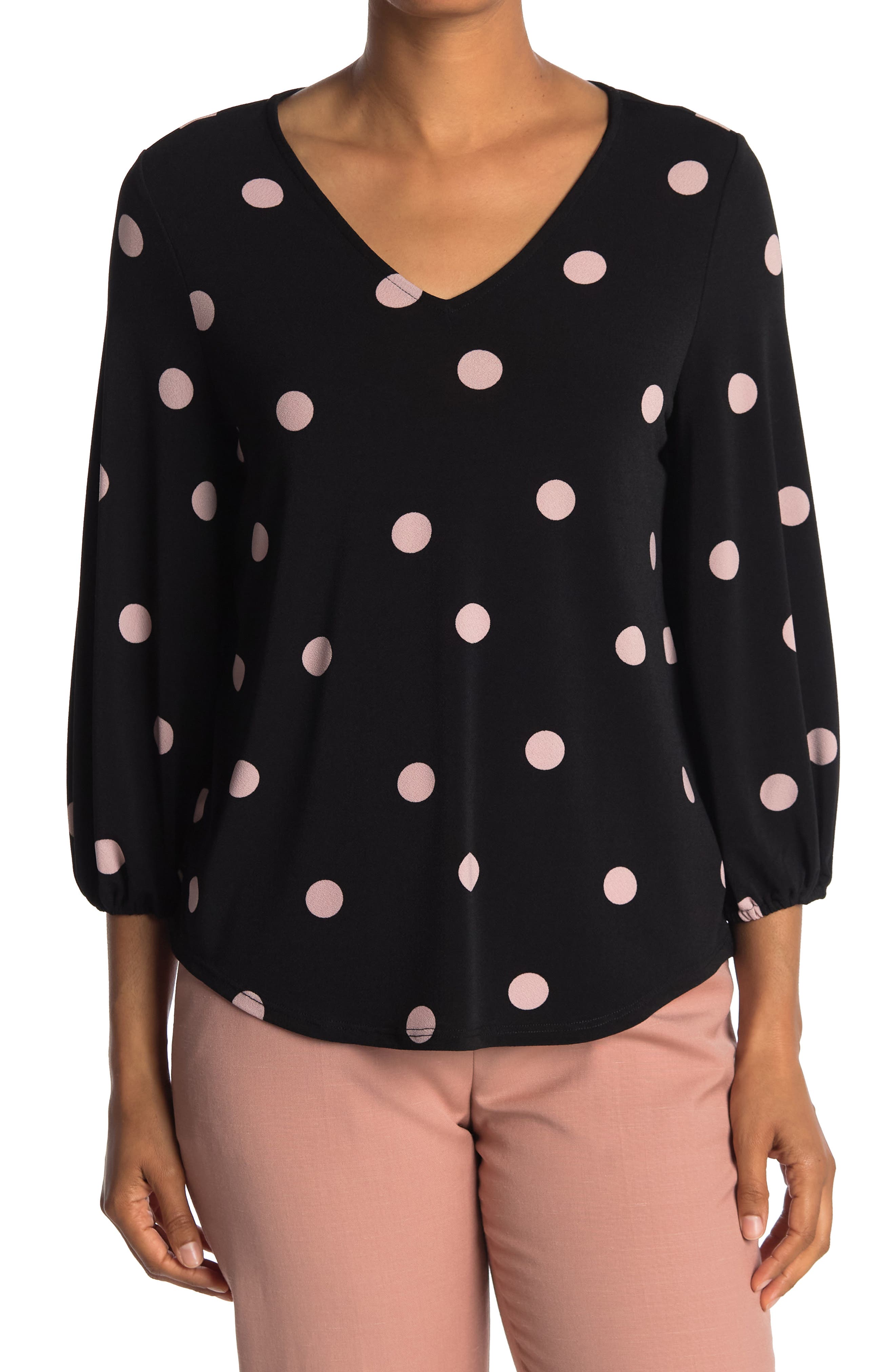 Adrianna Papell Polka Dot Printed Blouse In Bkbshbigdt