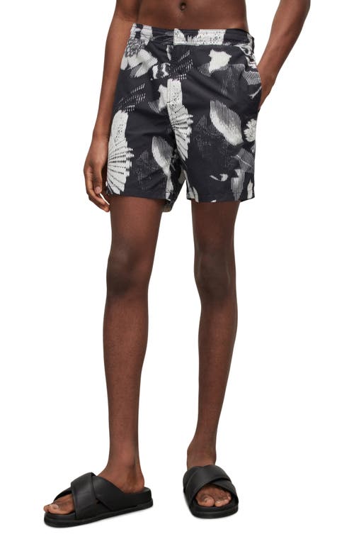 Allsaints Frequency Floral Swim Trunks In Washed Black/ecru