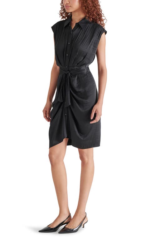 STEVE MADDEN STEVE MADDEN TORIA TIE FRONT WASHED SATIN SHIRTDRESS 