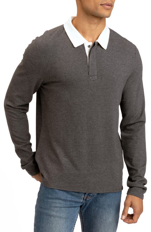 Threads 4 Thought Jabari Contrast Collar Long Sleeve Polo in Heather Charcoal