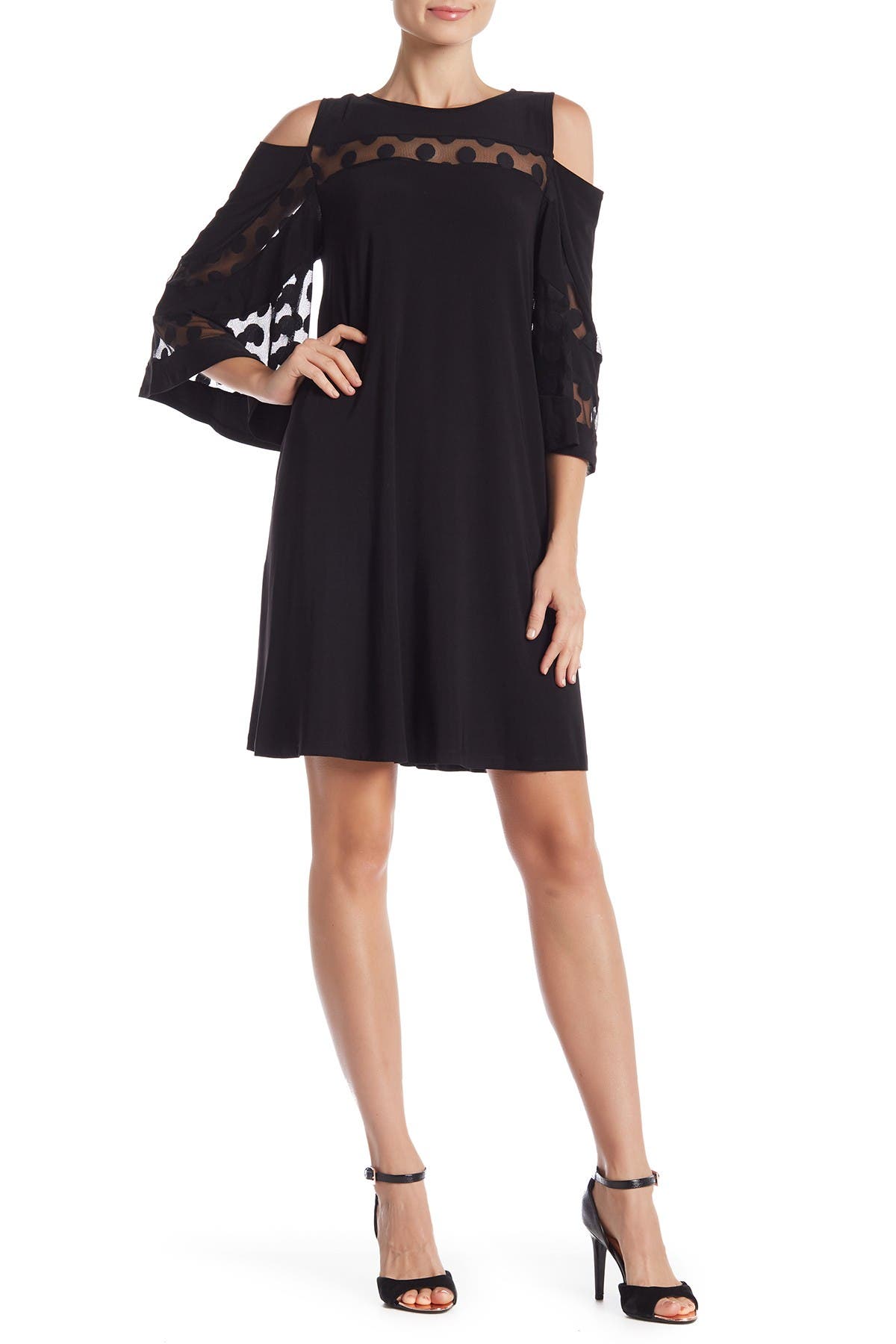 Nina Leonard 3/4 Sleeve Cold Shoulder Lace Dress In Black | ModeSens