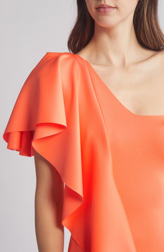 Shop Black Halo Percy Ruffle One-shoulder Gown In Neon Apricot