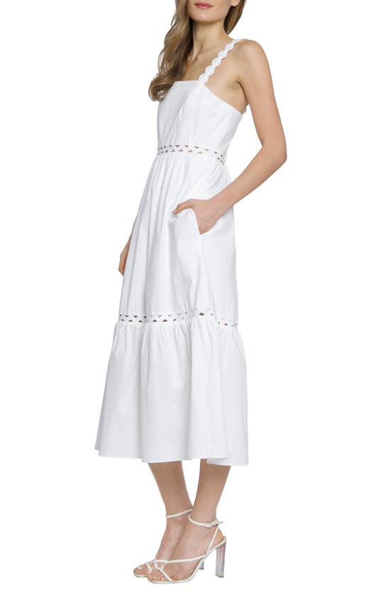 Shop Donna Morgan For Maggy Sleeveless Tiered Stretch Poplin Midi Dress In Ivory