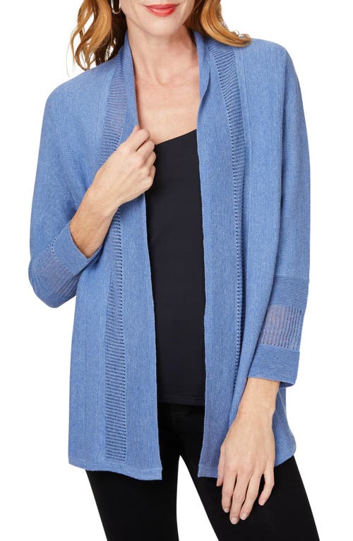 Pointelle Open Front Cardigan in Blue Denim