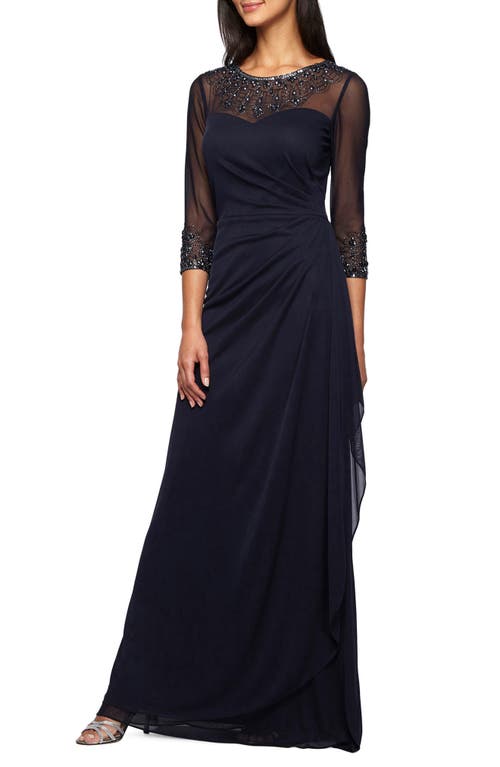 Alex Evenings Embellished Chiffon Evening Gown Dark Navy at Nordstrom