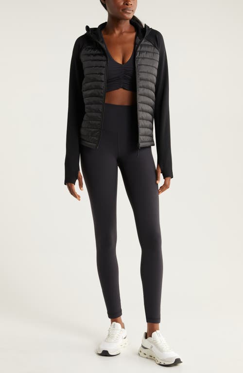 Shop Zella Seamless Mixed Media Puffer Jacket In Black