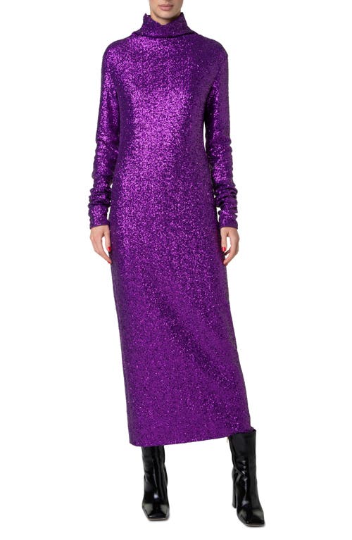 Akris Sequin Long Sleeve Turtleneck Midi Dress In Magenta