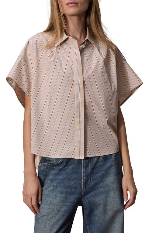rag & bone Martha Stripe Short Sleeve Cotton Poplin Button-Up Shirt Khaki at Nordstrom,
