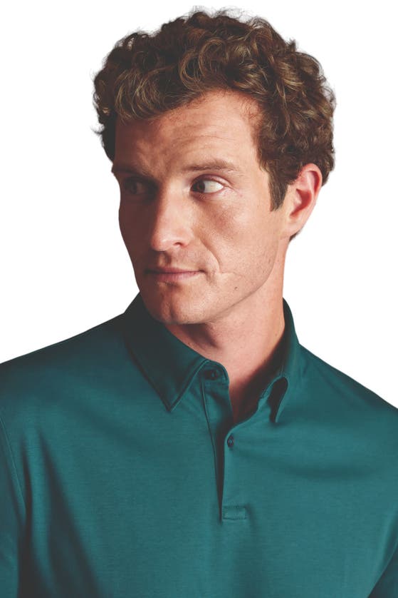 Shop Charles Tyrwhitt Plain Long Sleeve Jersey Polo In Teal Green