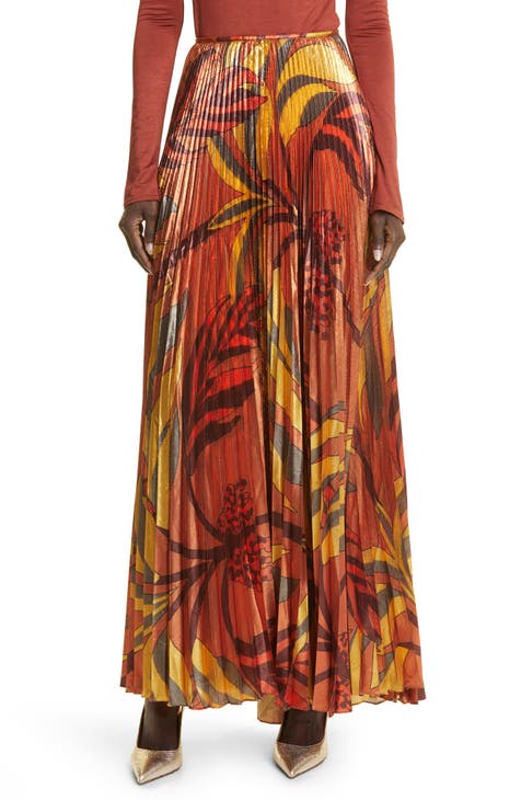 Beyond Convention Metallic Floral Pleated Maxi Skirt