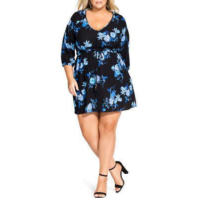 Plus Size City Chic Indigo Floral Tunic Dress, Blue