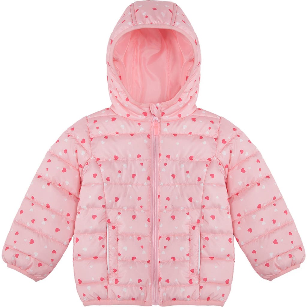 Rokka&rolla Toddler Lightweight Puffer Jacket In Pink Hearts