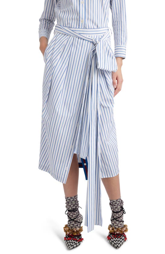 Shop Dries Van Noten Solada Stripe Cotton Poplin Midi Skirt In Light Blue 514