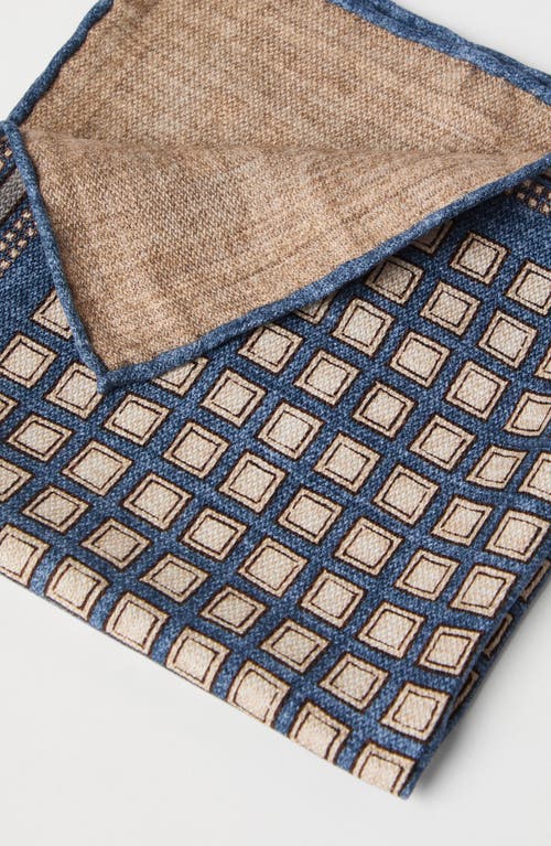 Shop Brunello Cucinelli Silk Pocket Square With Geometric Design In Denim