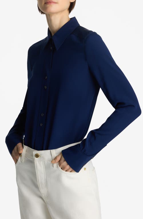 Shop St John St. John Collection Silk Snap-up Shirt In Royal Blue