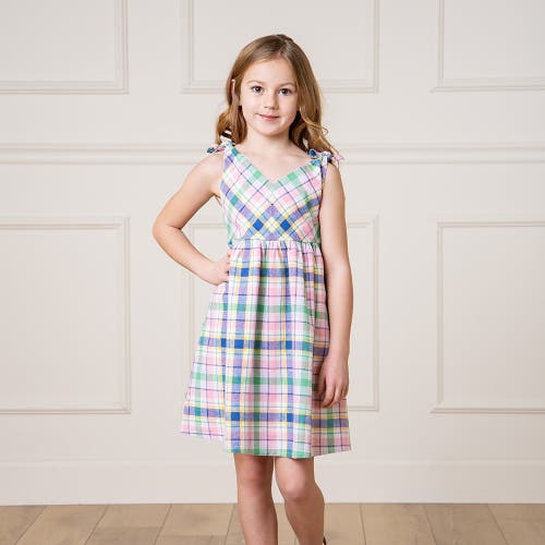 Shop Hope & Henry Girls' Organic Eyelet Bow Shoulder Dress, Toddler In Flower Show Plaid