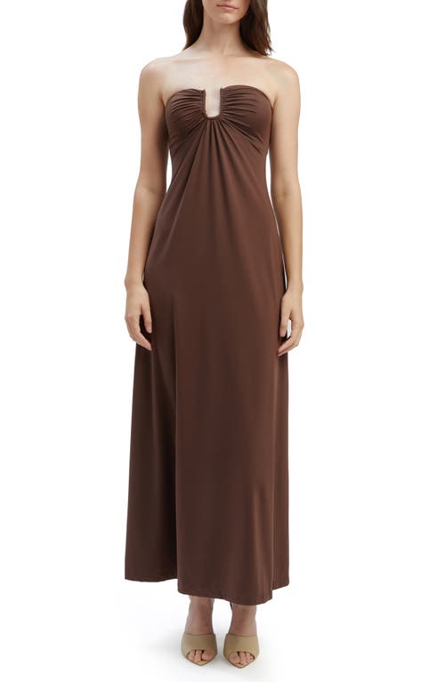 Shop Bardot Carolena Strapless Midi Dress In Chocolate