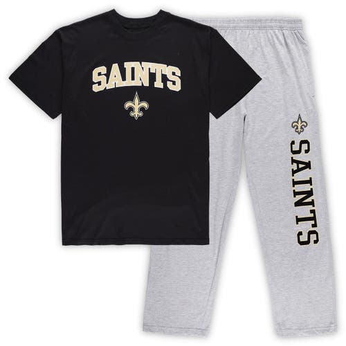 Men's Concepts Sport Black/Heathered Gray New Orleans Saints Big & Tall T-Shirt & Pants Sleep Set