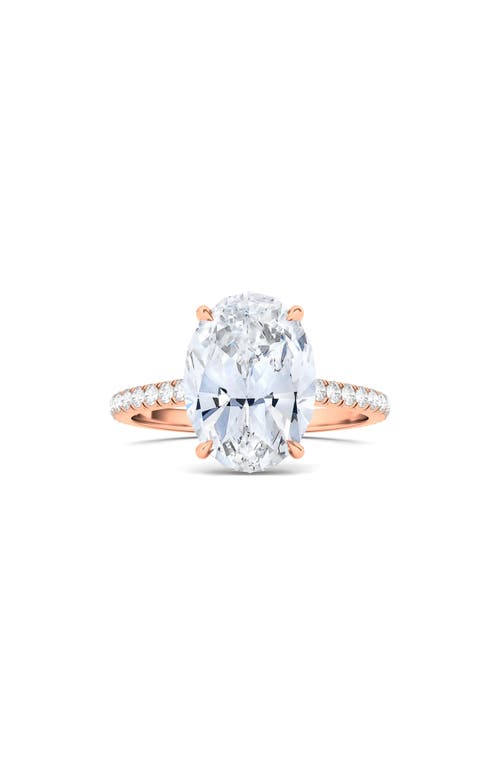 Hautecarat Oval Cut Pavé Lab Grown Diamond Ring In 3.00 Ctw 18k Rose Gold