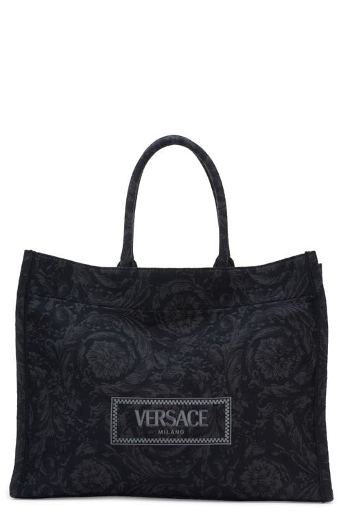 Versace Extra Large Logo Embroidered Barocco Jacquard Tote in Black Black Versace Gold at Nordstrom