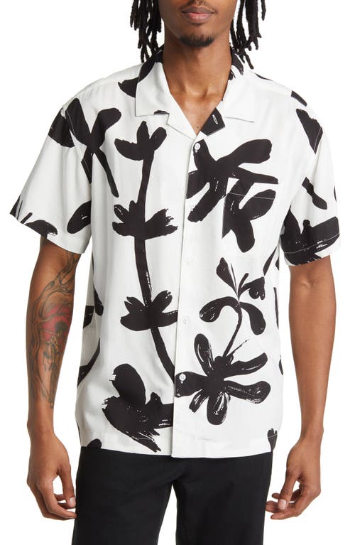 Obey Abstract Print Short Sleeve Button-Up Shirt in Unbleached Multi
