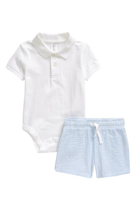 Summer Outfits for Toddler Infant Boys Short Sleeve White Shirt Romper Bodysuit  Shorts with Tie (Blue, 6-9 Months) : : Clothing, Shoes &  Accessories
