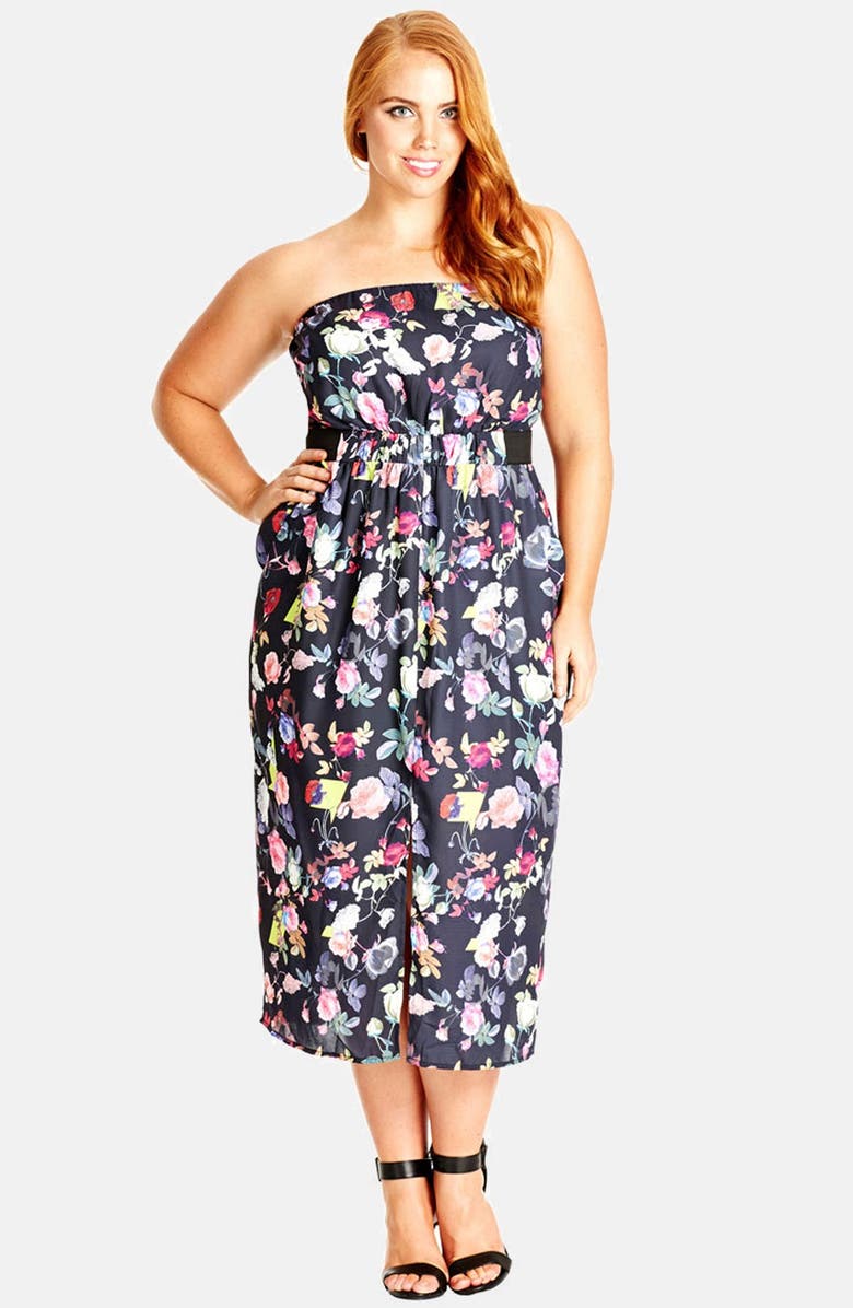 City Chic 'Geo Floral' Strapless Midi Dress (Plus Size) | Nordstrom