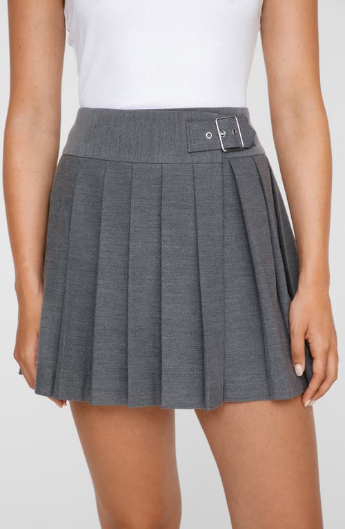 Shop Nasty Gal Buckle Detail Pleated Miniskirt In Grey Marl