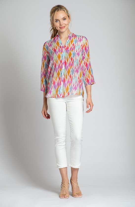 Shop Apny Print Mandarin Collar Chiffon Button-up Top In Orange Multi