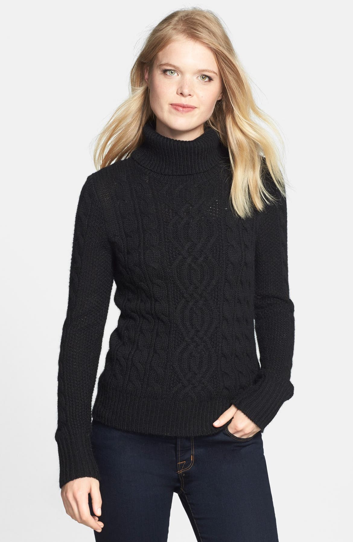 Halogen® Cable Knit Turtleneck Sweater (Regular & Petite) | Nordstrom