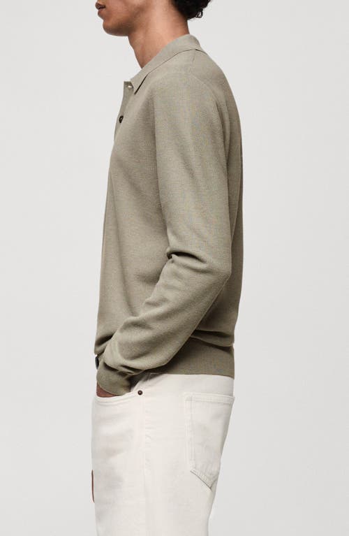 Shop Mango Structured Long Sleeve Polo Top In Pastel Green