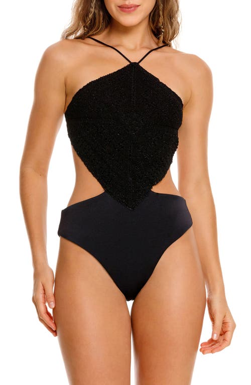 Shop Agua Bendita Adara Dawn Metallic Mixed Media One-piece Swimsuit In Black