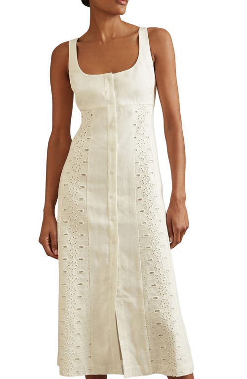 Shop Reiss Clarice Eyelet Trim Sleeveless Midi Dress In Ivory