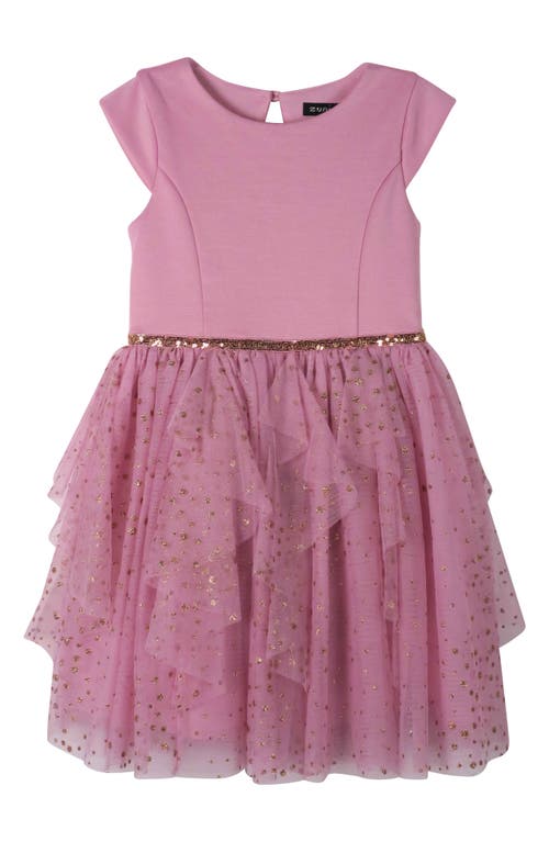 Shop Zunie Kids' Glitter Mesh Cascade Party Dress In Antique Rose