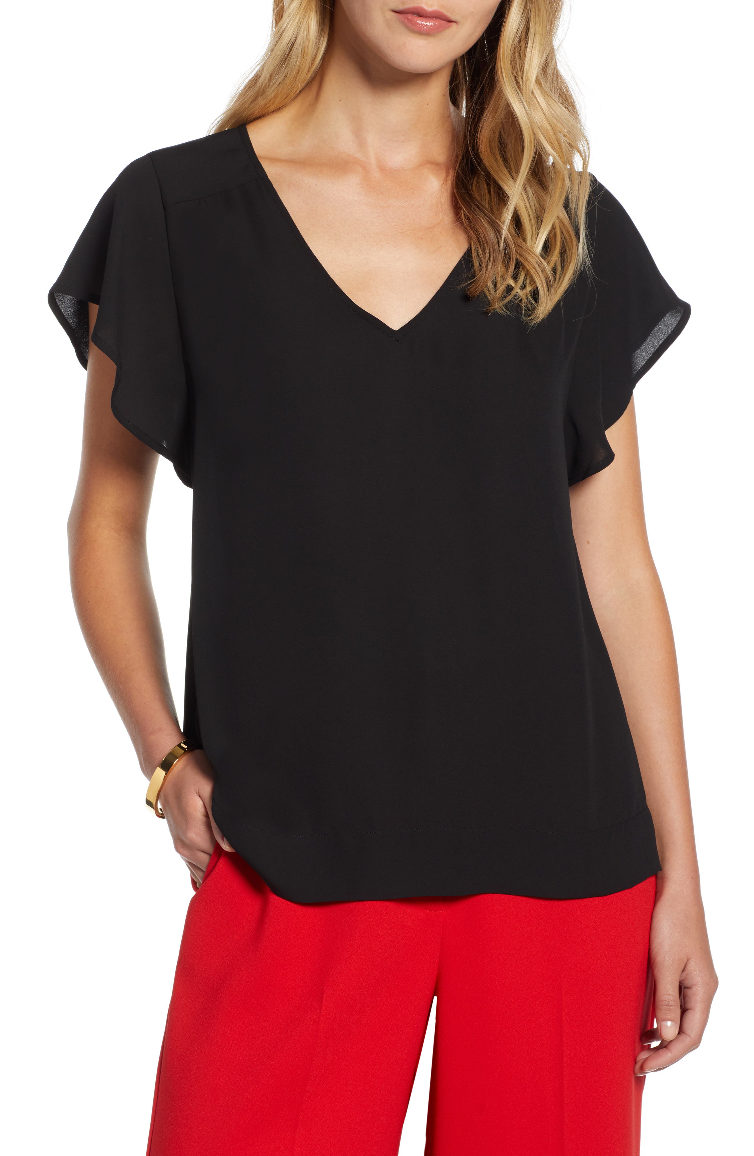 Halogen® Flutter Sleeve Blouse (Regular & Petite) Nordstrom