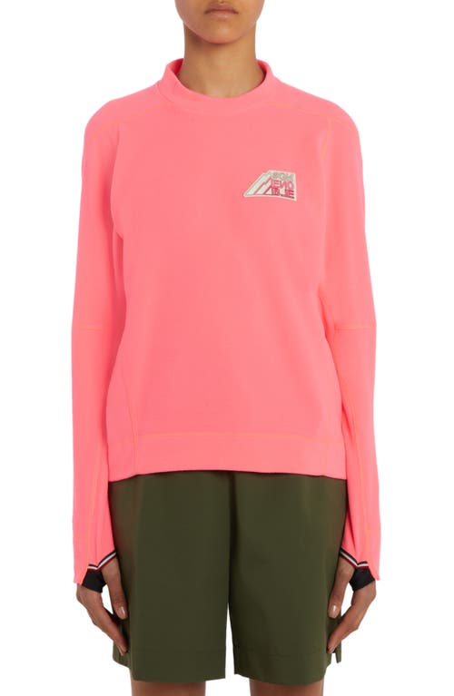Mountain Logo Patch Crewneck Fleece Sweatshirt in Pink