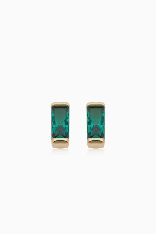 Oradina 14k Gold Fresco Baguette Micro Studs Earrings In Yellow Gold - Green Zirconia