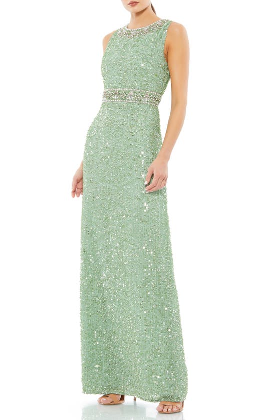 Mac Duggal Sequin Embellished Full Length Column Gown In Mint | ModeSens