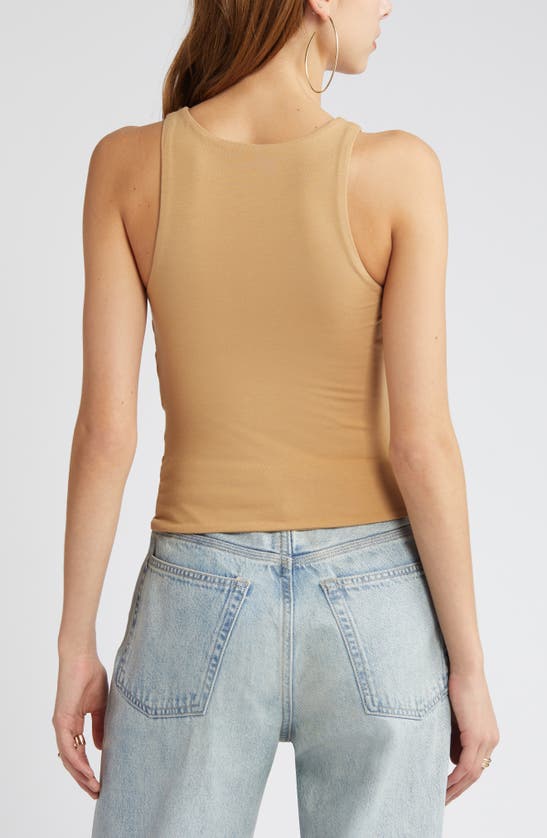 Shop Open Edit Side Ruched Tank In Tan Cartouche