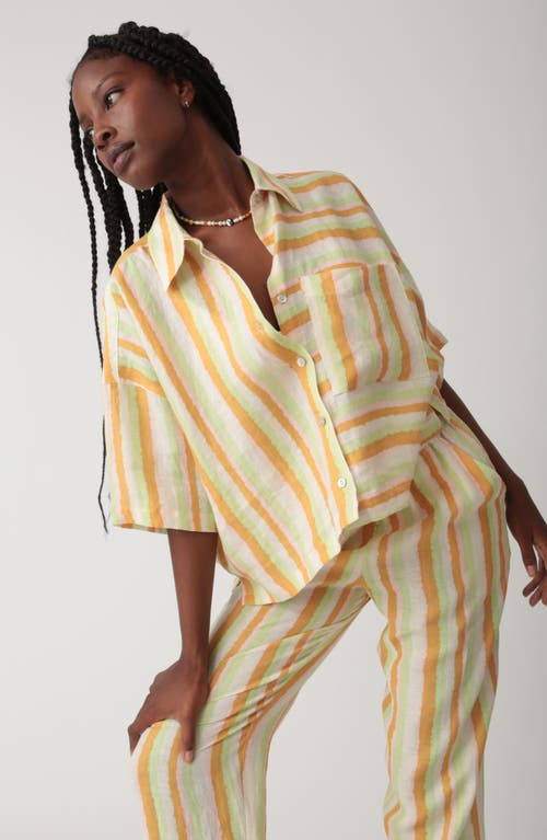 Electric & Rose Kyle Linen Shirt In Tangerine/lime