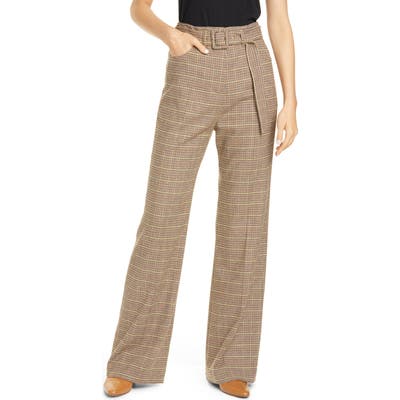 Nanushka Clara Belted Houndstooth Tweed Flare Pants, Black
