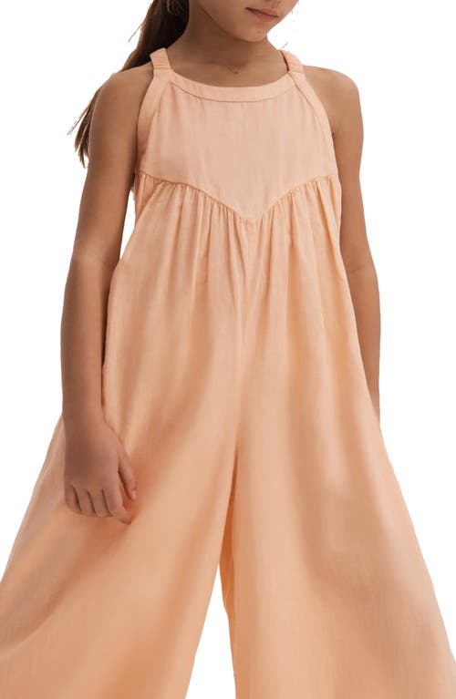 Shop Reiss Kids' Daphne Sr. Wide Leg Cotton & Linen Jumpsuit In Peach